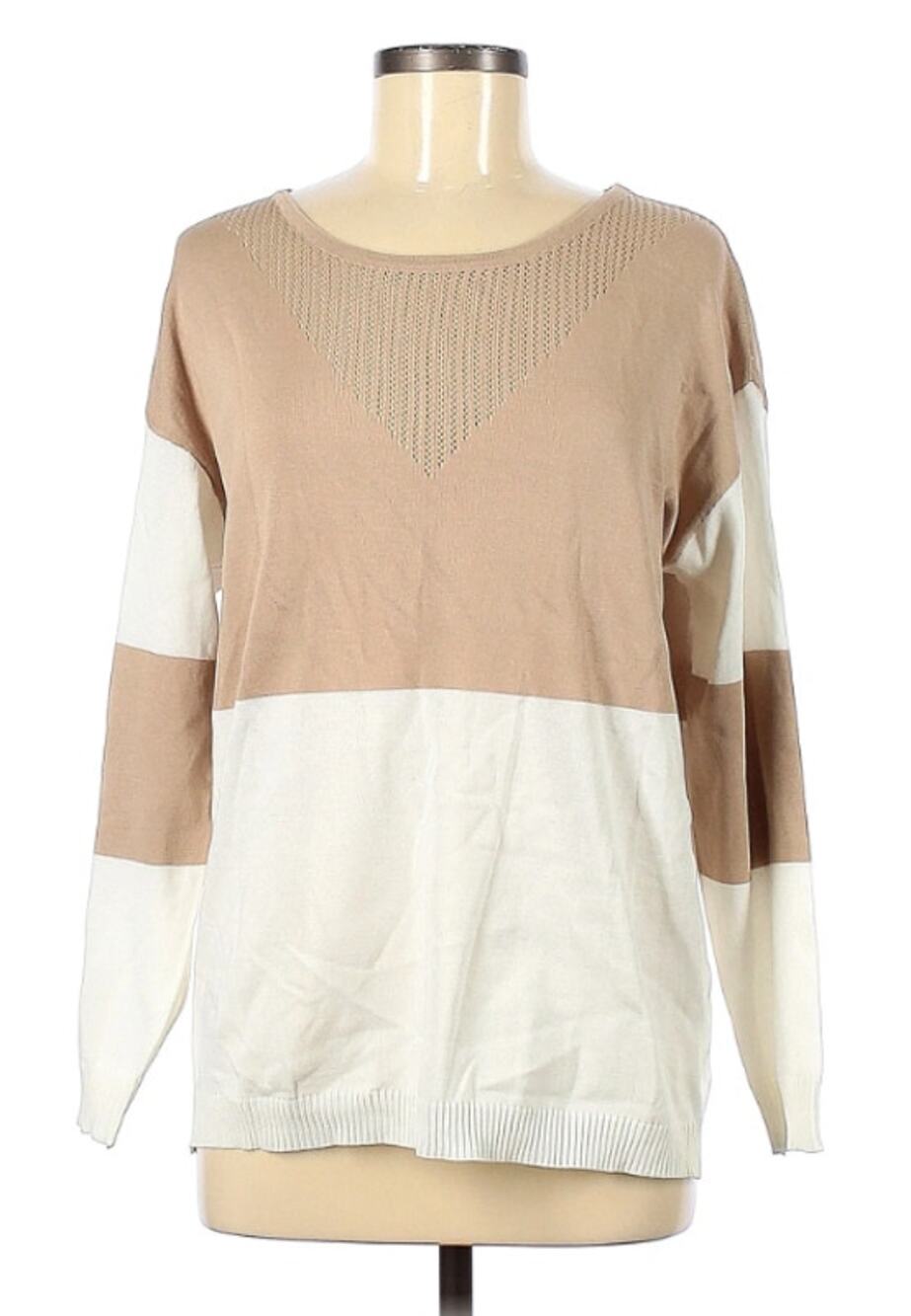 GYK Nordstrom Rack Pullover Sweater Size Large Cream and Tan Color Block